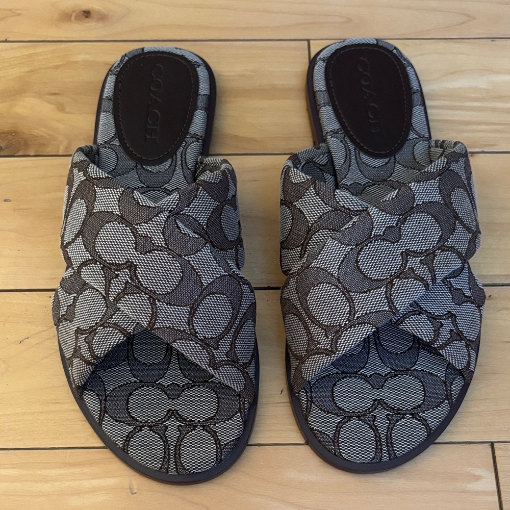Coach Link Criss Cross Slide In Signature Jacquard Sandal